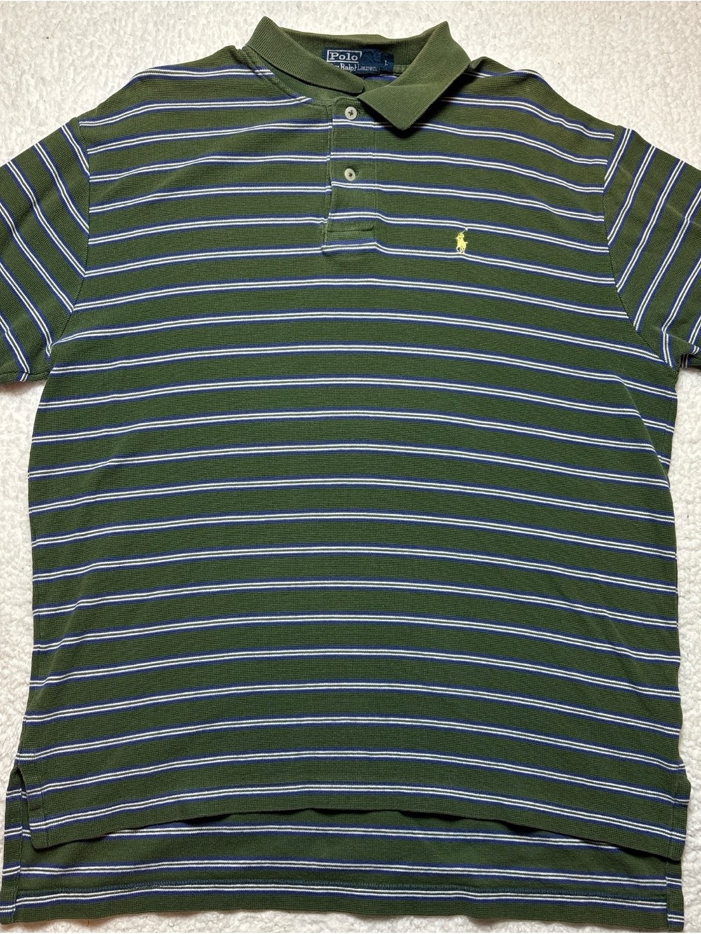 Polo Ralph Lauren Olive Green Polo with Blue and White Stripes